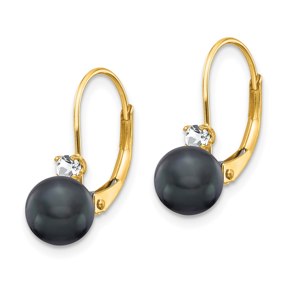 14k 6-7mm Black FW Cultured Pearl AA Diamond Leverback Earrings (XLB60BP/AA)