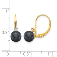 14K Yellow Gold 6-7mm Black Near-Round Freshwater Cultured Pearl and.11 Carat AA Diamond Leverback Earrings view 4