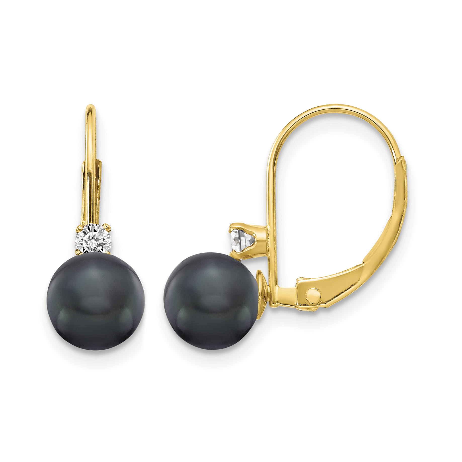 14k 6-7mm Black FW Cultured Pearl AA Diamond Leverback Earrings (XLB60BP/AA)
