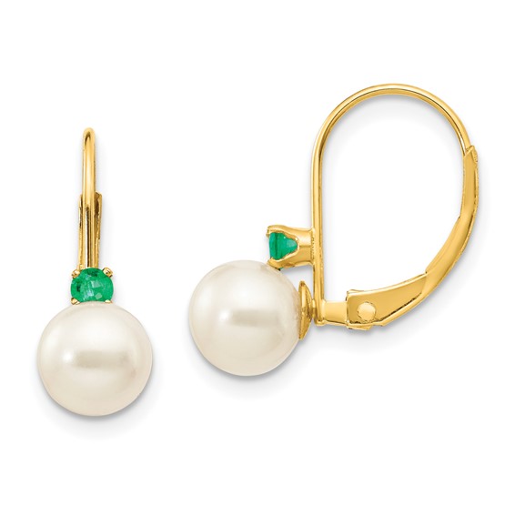 6-6.5 White Round FWC Pearl & Gemstone Leverback Earrings