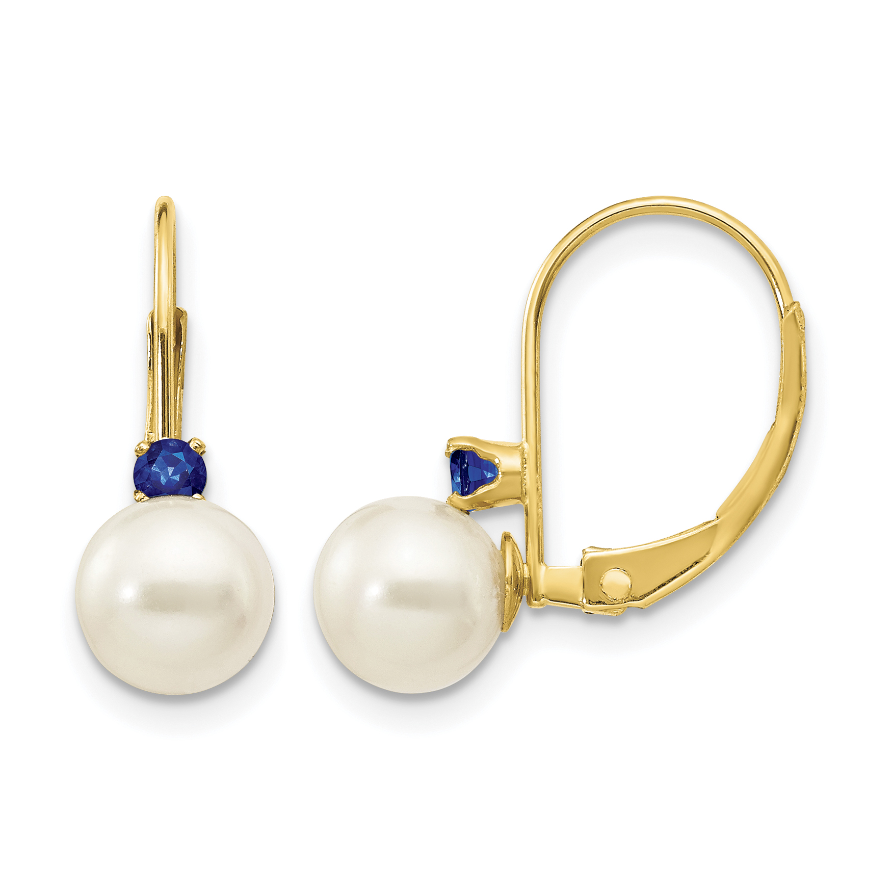 14k 6-6.5mm White Round FW Cultured Pearl Sapphire Leverback Earrings (XLB60S/PL)