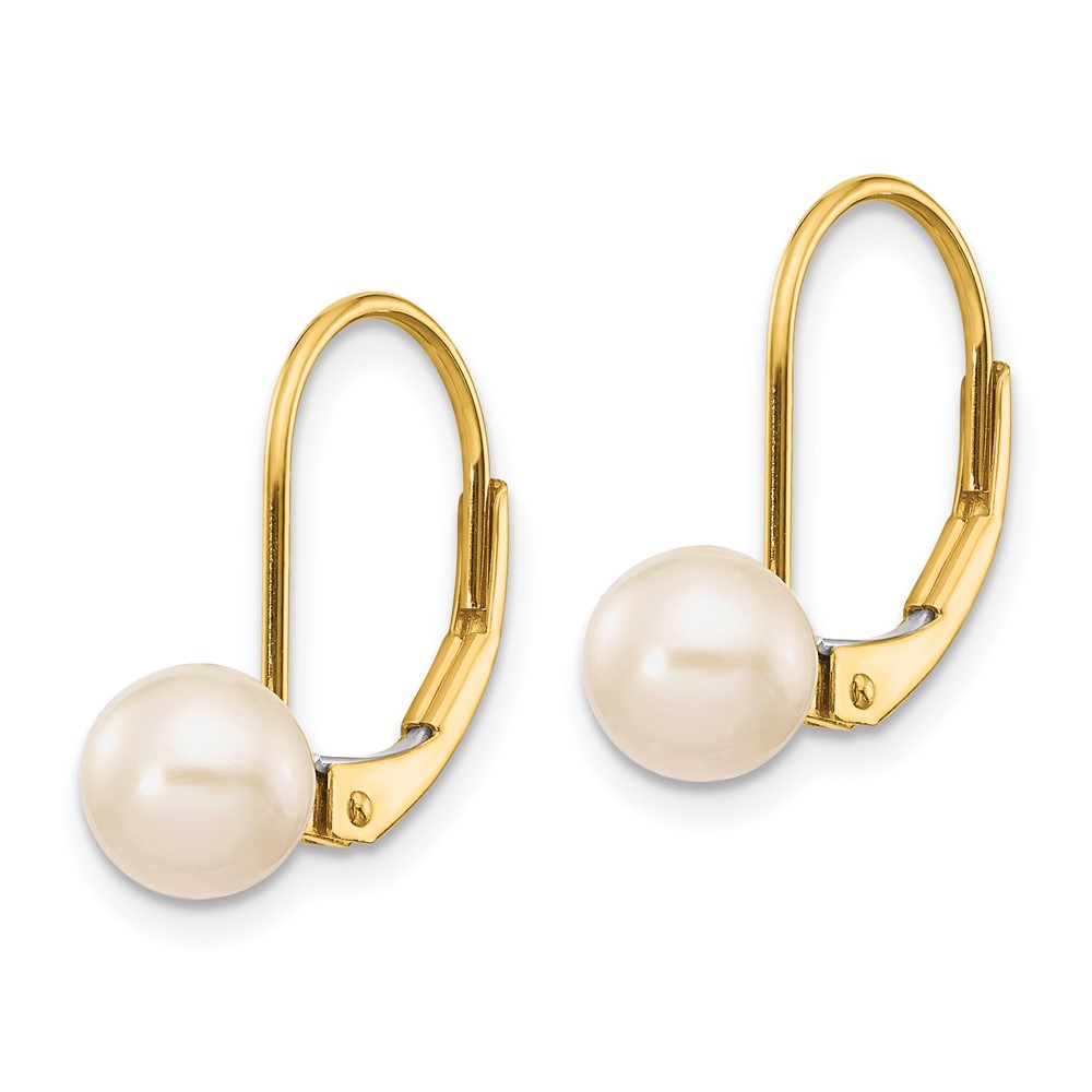 14k 6-7mm White Round Freshwater Cultured Pearl Leverback Earrings (XLB65PL)