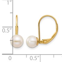 14K Yellow Gold 6-7mm White Round Freshwater Cultured Pearl Leverback Earrings view 4