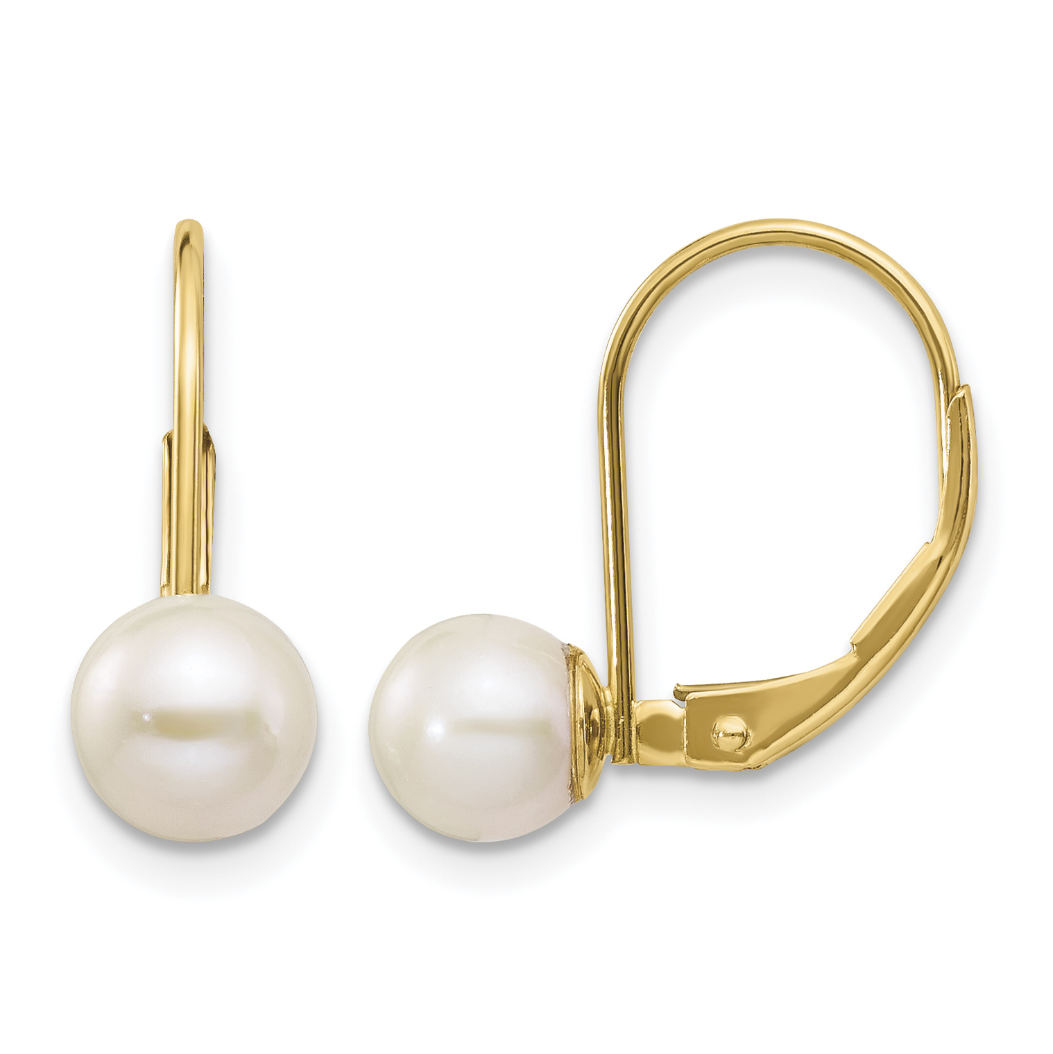 14k 6-7mm White Round Freshwater Cultured Pearl Leverback Earrings (XLB65PL)