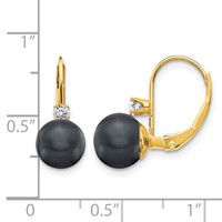 14K Yellow Gold 7-8mm Black Near-Round Freshwater Cultured Pearl and.17 Carat AA Diamond Leverback Earrings view 4