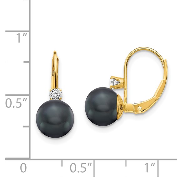 14k 7mm Black FW Cultured Pearl A Diamond Leverback Earring