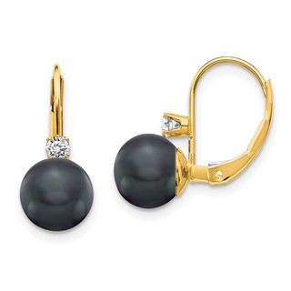 14k 7mm Black FW Cultured Pearl A Diamond Leverback Earring