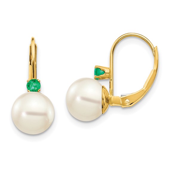 7-7.5 White Round FWC Pearl & Gemstone Leverback Earrings