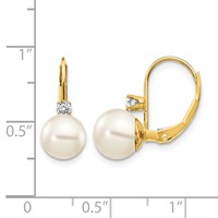 14K Yellow Gold 7-8mm White Near-Round Freshwater Cultured Pearl and.17 Carat AA Diamond Leverback Earrings view 4