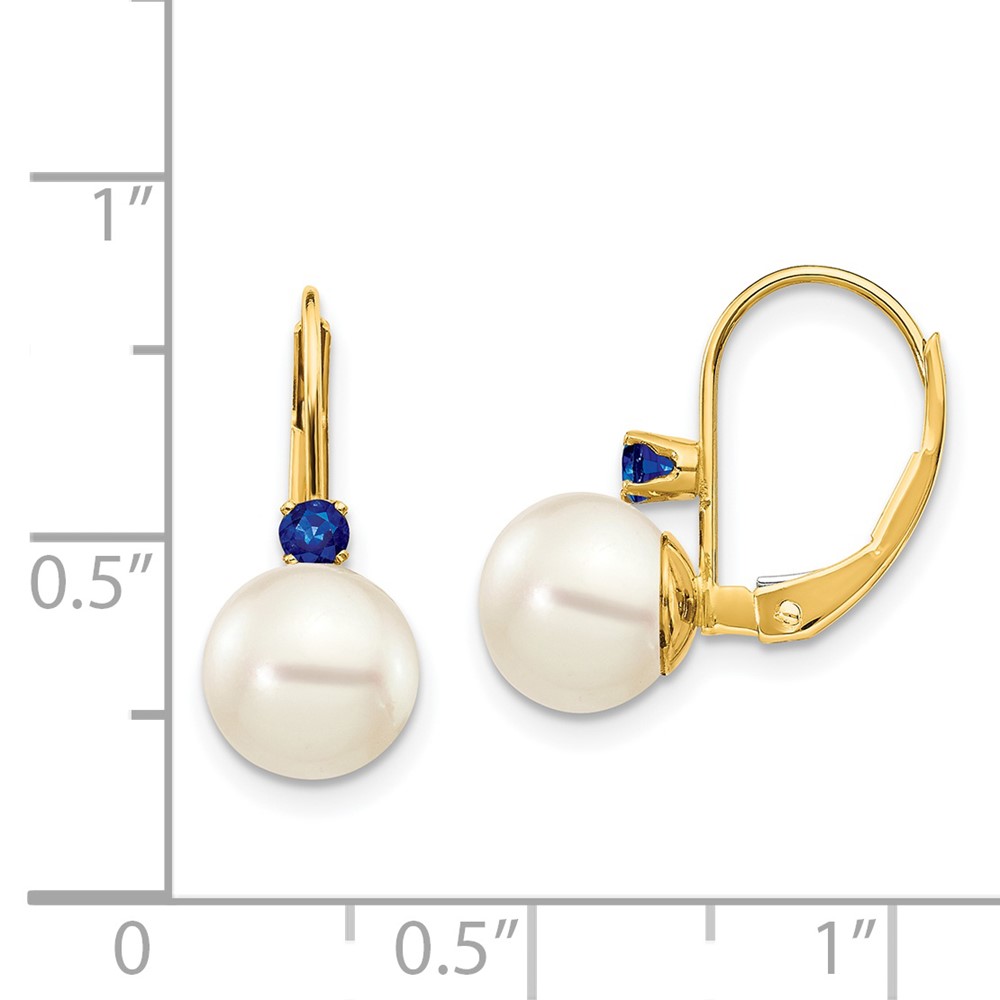 14k 7-7.5mm White Round FW Cultured Pearl Sapphire Leverback Earrings (XLB70S/PL)