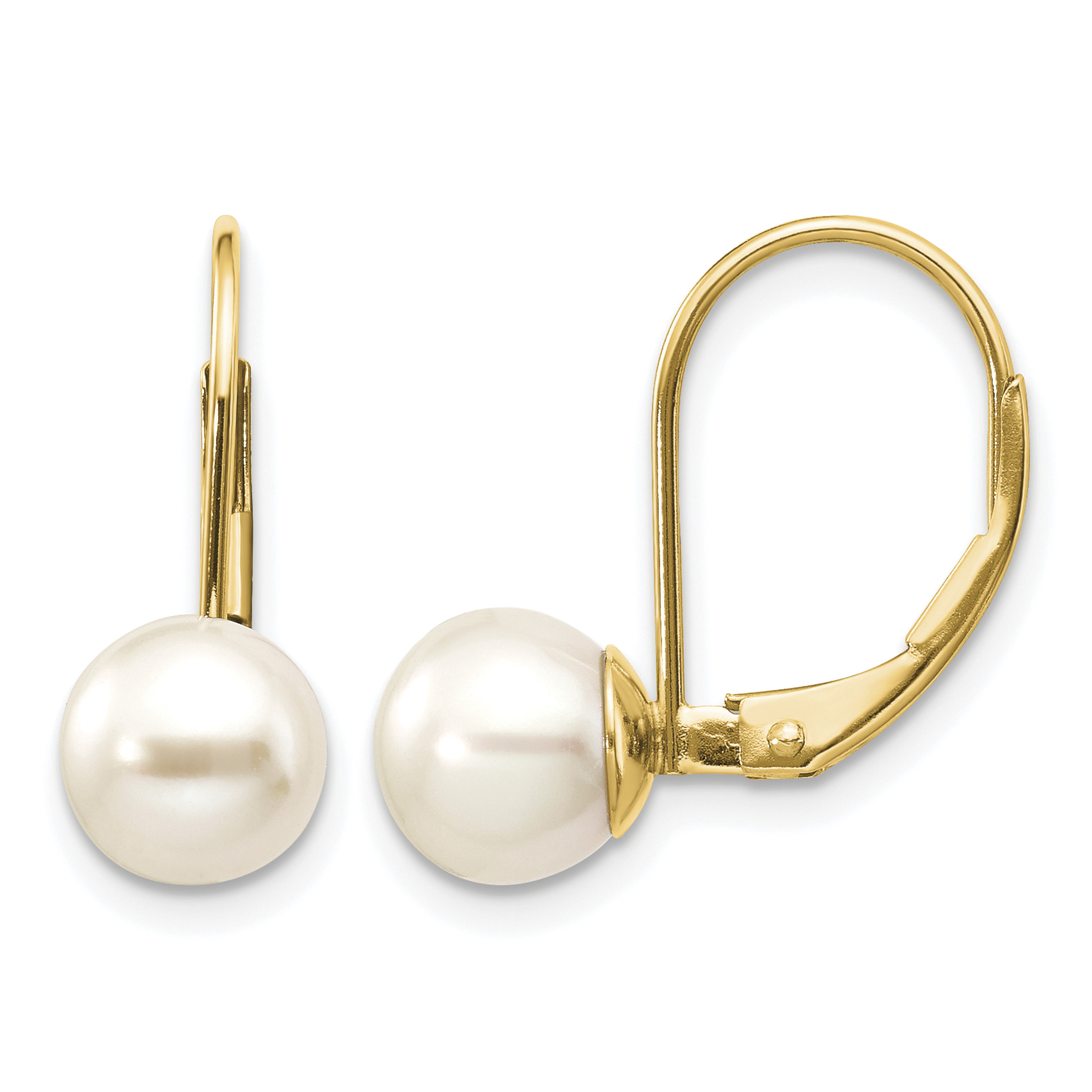 14k 7-8mm White Round Freshwater Cultured Pearl Leverback Earrings (XLB75PL)