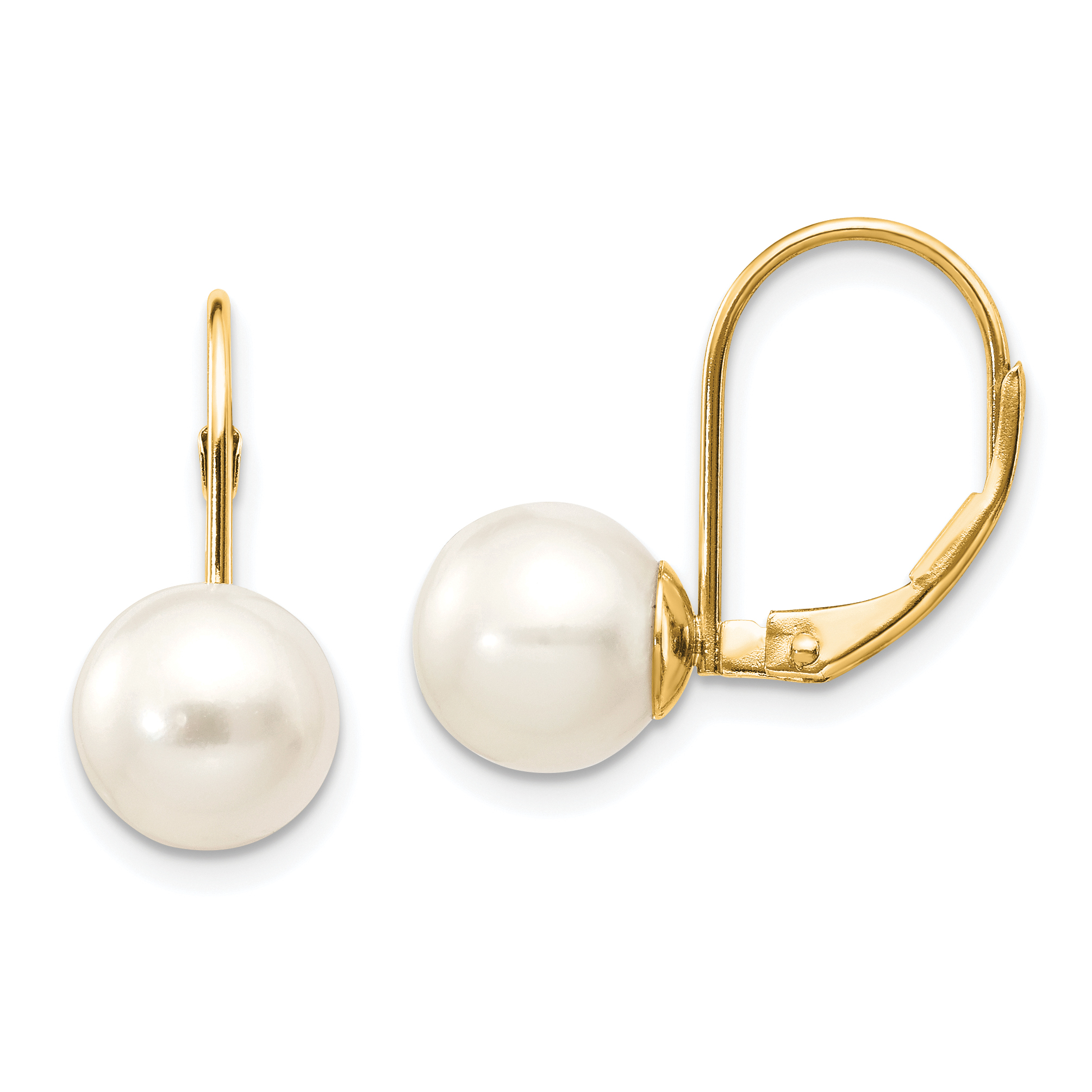 14k 8-9mm White Round Freshwater Cultured Pearl Leverback Earrings (XLB85PL)
