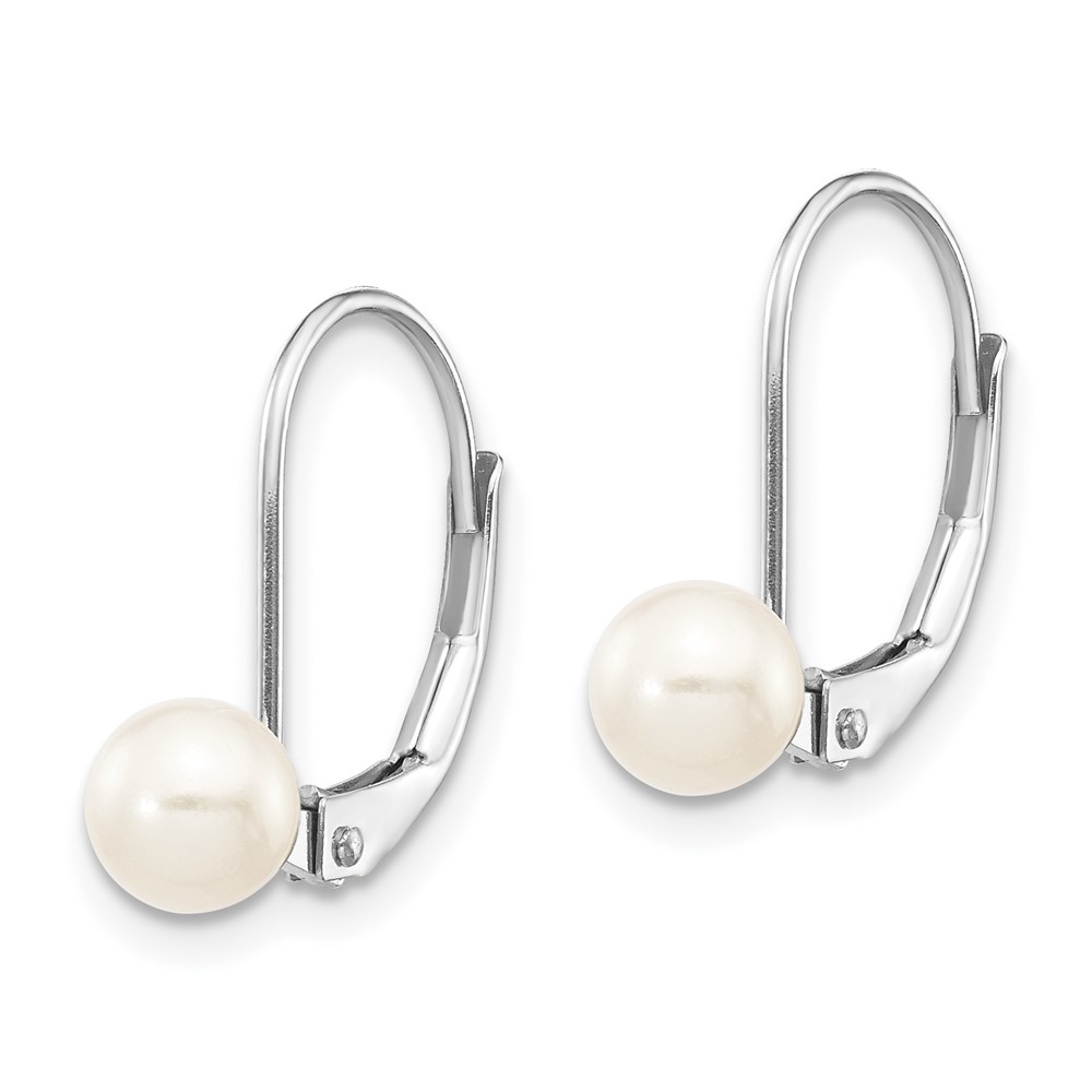 14k White Gold 5-6mm Round Freshwater Cultured Pearl Leverback Earrings (XLBW55PL)