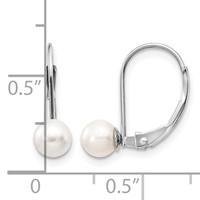 14K White Gold 5-6mm Round Freshwater Cultured Pearl Leverback Earrings view 4
