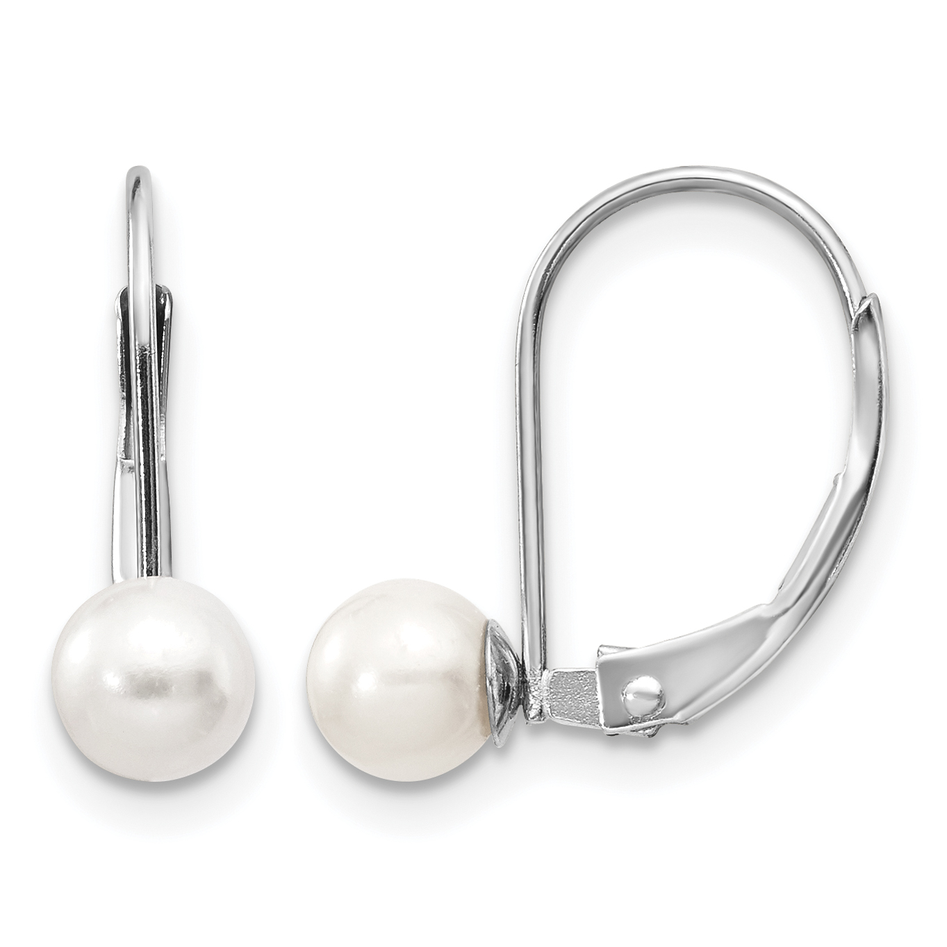 14k White Gold 5-6mm Round Freshwater Cultured Pearl Leverback Earrings (XLBW55PL)
