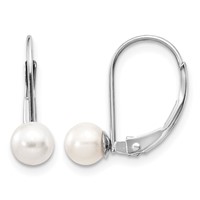 14K White Gold 5-6mm Round Freshwater Cultured Pearl Leverback Earrings view 1