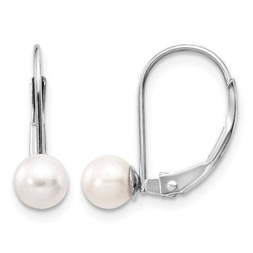 14K White Gold 5-6mm Round Freshwater Cultured Pearl Leverback Earrings