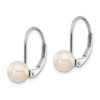 14K White Gold 6-7mm Round Freshwater Cultured Pearl Leverback Earrings view 2