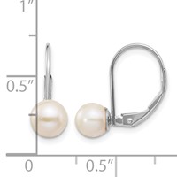 14K White Gold 6-7mm Round Freshwater Cultured Pearl Leverback Earrings view 4