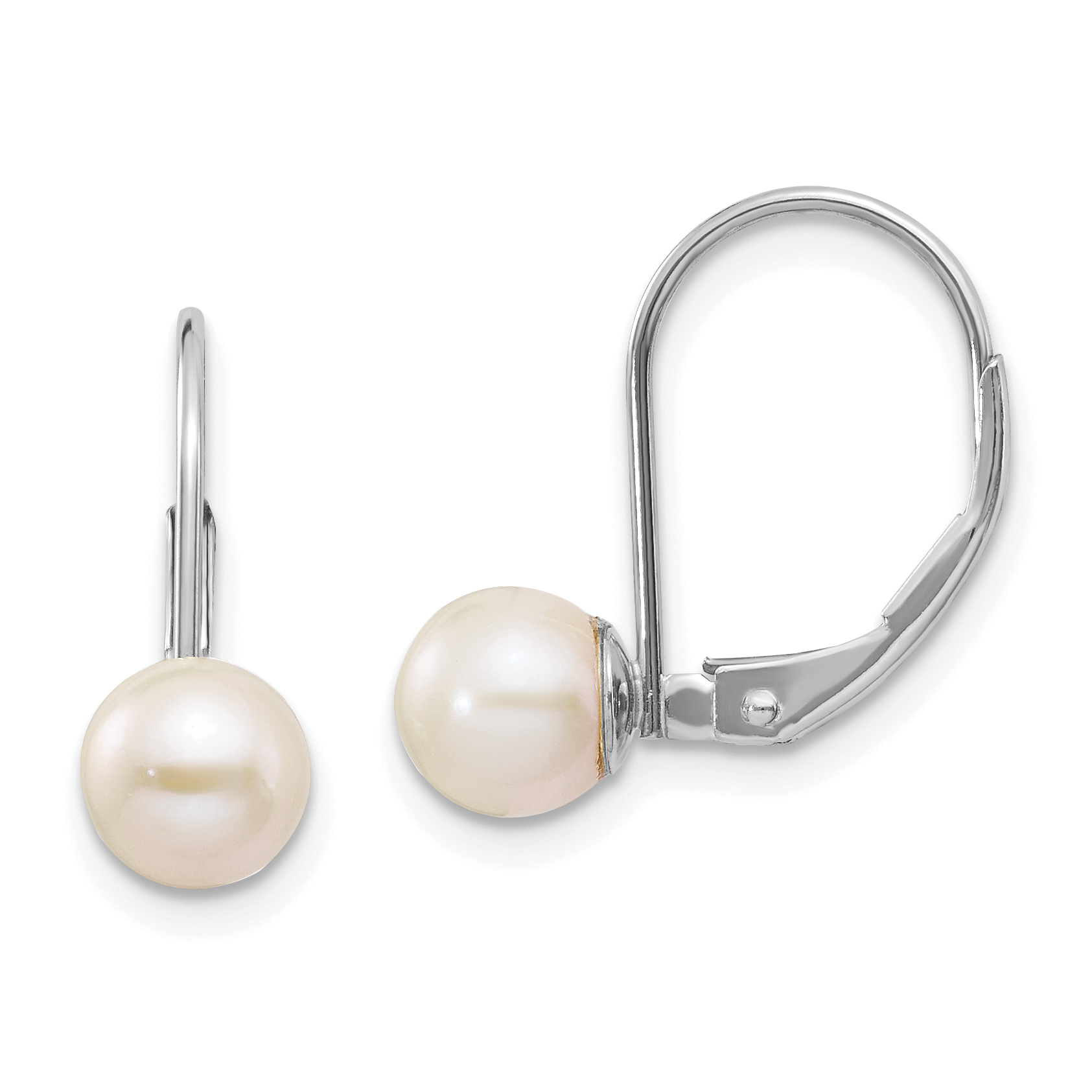 14k White Gold 6-7mm Round Freshwater Cultured Pearl Leverback Earrings ...
