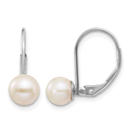 14K White Gold 6-7mm Round Freshwater Cultured Pearl Leverback Earrings