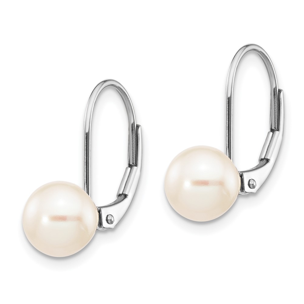 14k White Gold 7-8mm Round Freshwater Cultured Pearl Leverback Earrings (XLBW75PL)