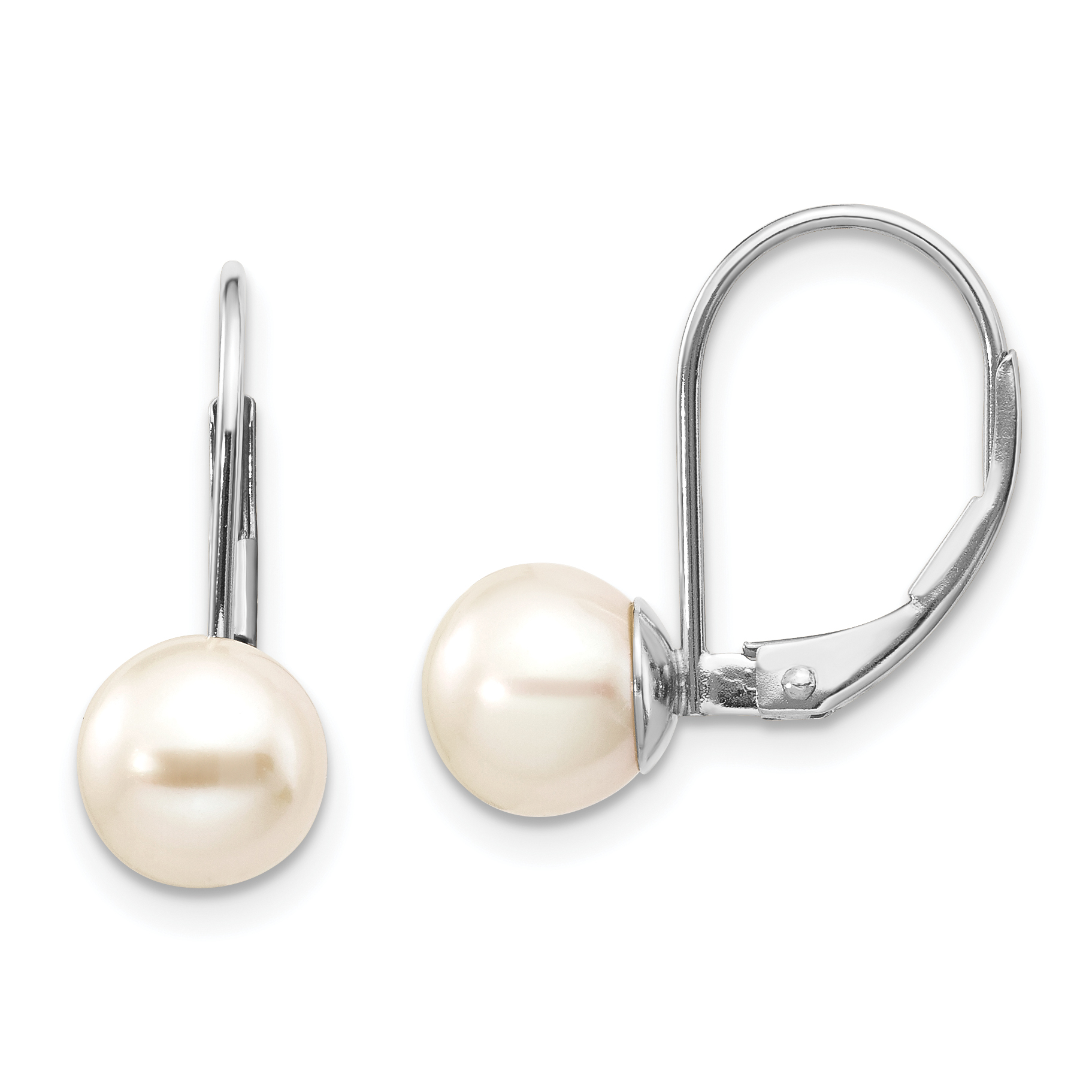 14k White Gold 7-8mm Round Freshwater Cultured Pearl Leverback Earrings (XLBW75PL)