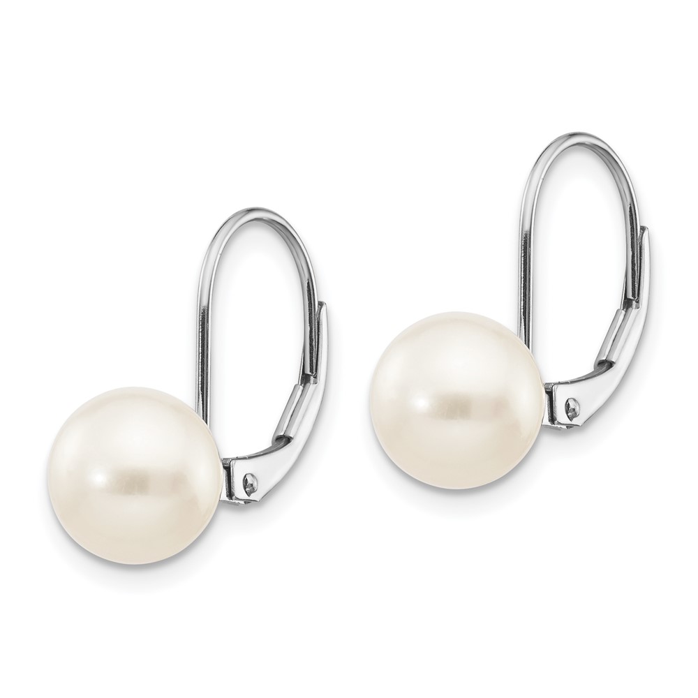 14k White Gold 8-9mm Round Freshwater Cultured Pearl Leverback Earrings (XLBW85PL)