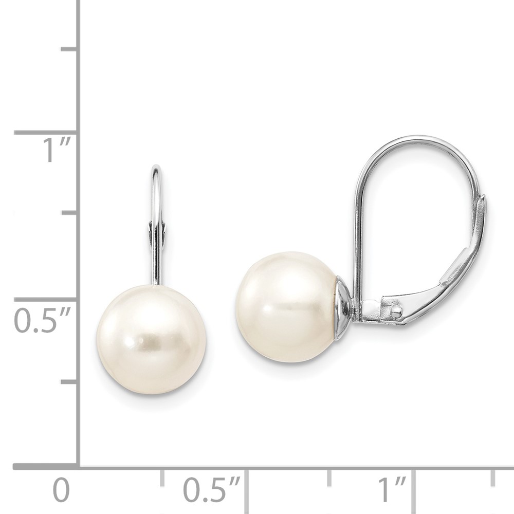 14k White Gold 8-9mm Round Freshwater Cultured Pearl Leverback Earrings (XLBW85PL)