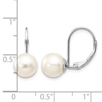 14K White Gold 8-9mm Round Freshwater Cultured Pearl Leverback Earrings view 4