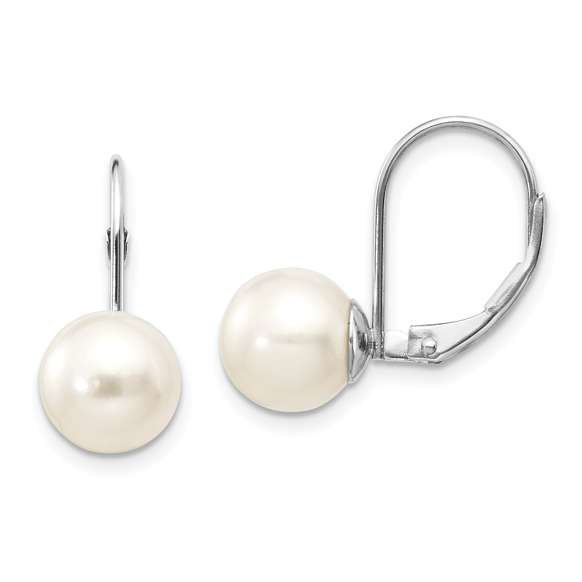 14k White Gold 8-9mm Round Freshwater Cultured Pearl Leverback Earrings (XLBW85PL)