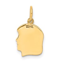 14K Yellow Gold Plain Small.035 Gauge Facing Right Engravable Girl Head Charm view 4