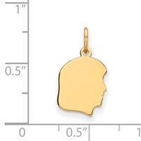 14K Yellow Gold Plain Small.035 Gauge Facing Right Engravable Girl Head Charm view 3