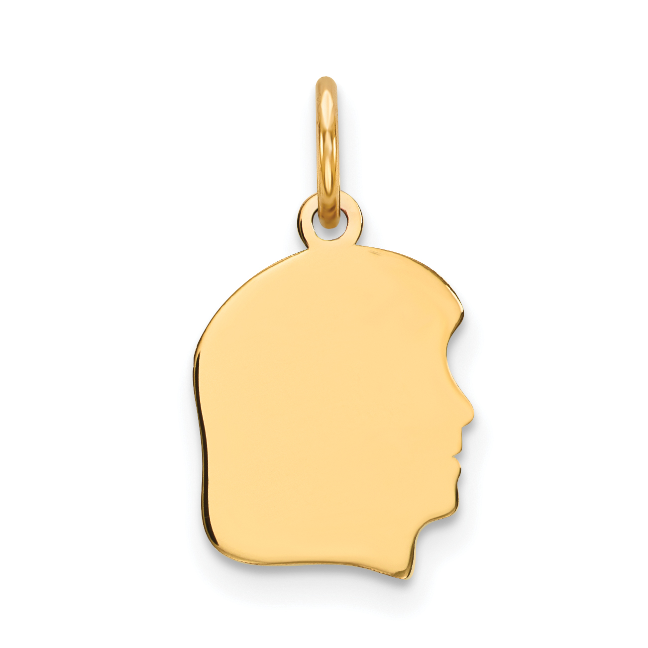 14k Plain Small .027 Gauge Facing Right Engravable Girl Head Charm (XM105/27)