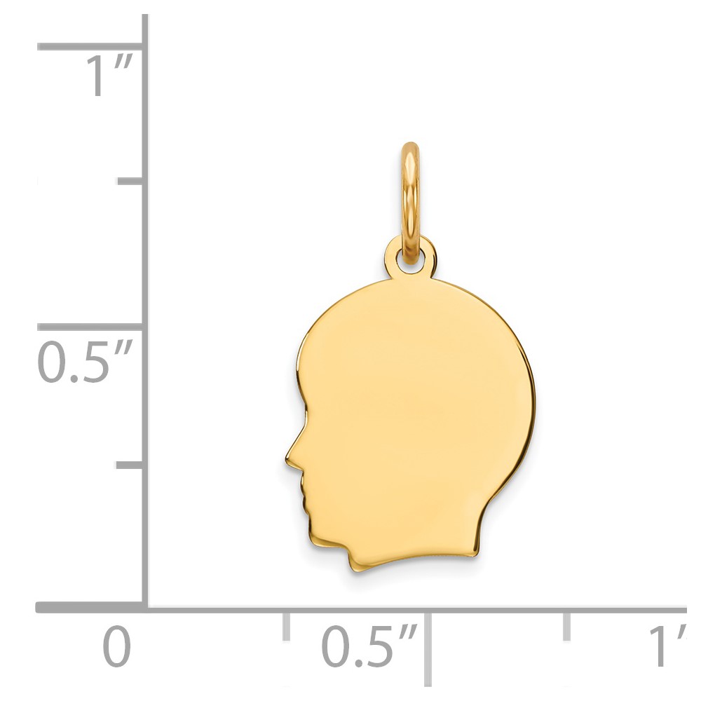 14k Plain Small .018 Gauge Facing Left Engravable Boy Head Charm (XM106/18)