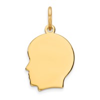 14K Yellow Gold Plain Small .018 Gauge Facing Left Engravable Boy Head Charm view 1