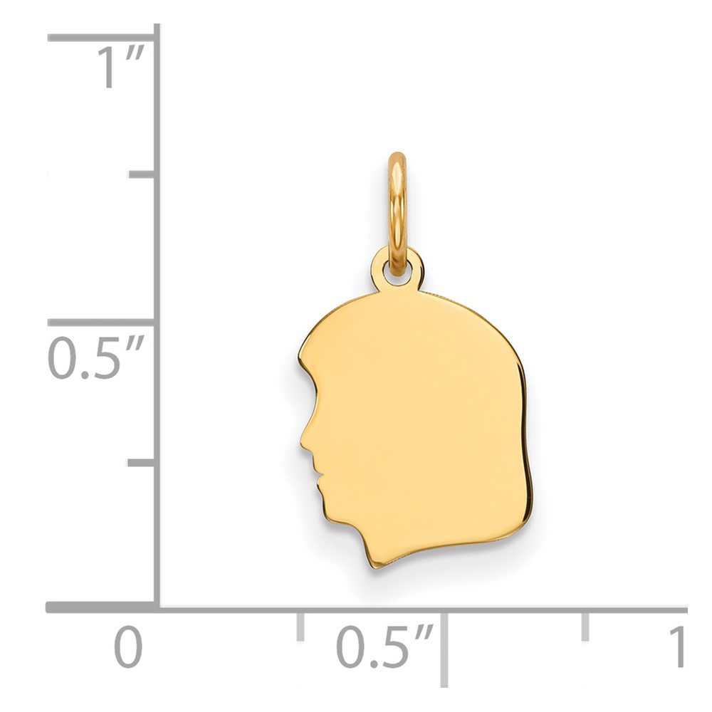14k Plain Small .013 Gauge Facing Left Engravable Girl Head Charm (XM107/13)