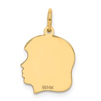 14K Plain Medium .009 Gauge Facing Right Engravable Girl Head Charm view 3