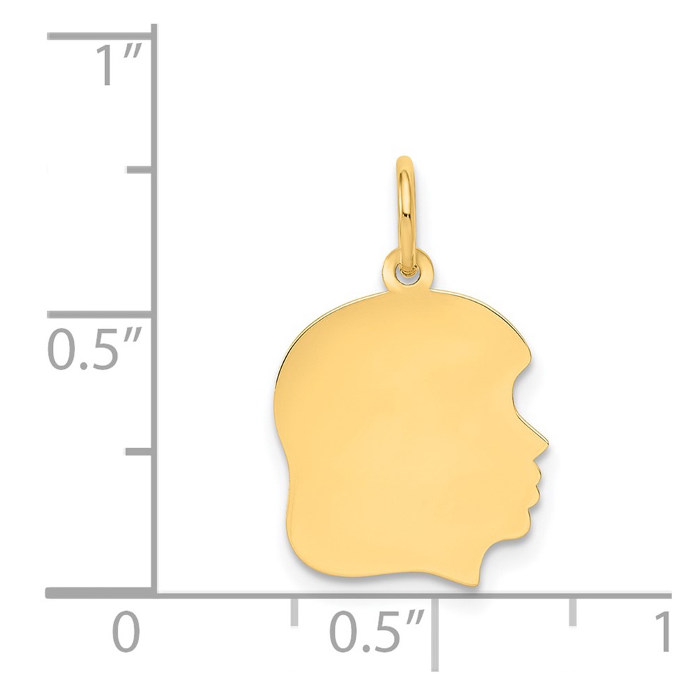 14k Plain Medium .013 Gauge Facing Right Engravable Girl Head Charm (XM109/13)