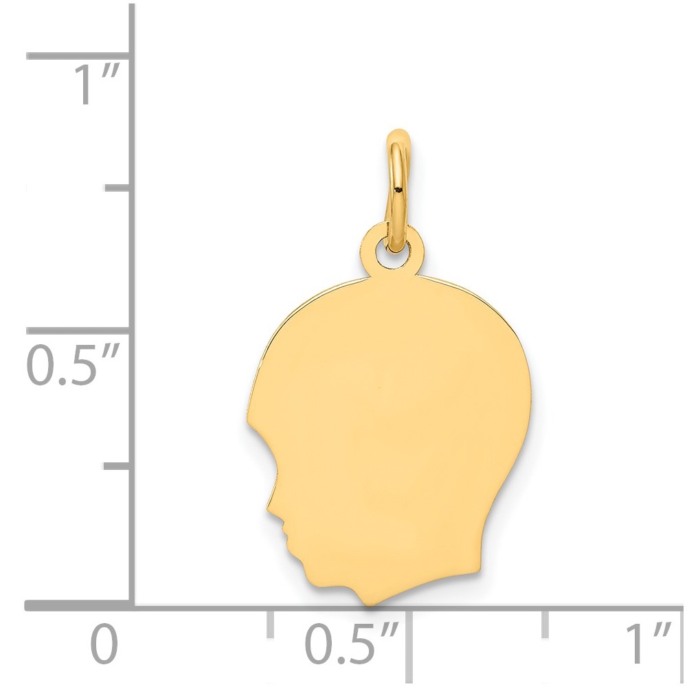 14k Plain Medium .009 Gauge Facing Left Engravable Boy Head Charm (XM110/09)