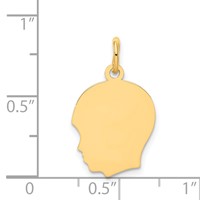 14K Plain Medium .009 Gauge Facing Left Engravable Boy Head Charm view 2