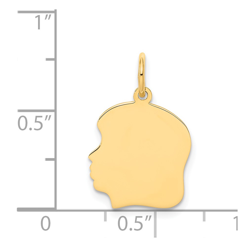 14k Plain Medium .013 Gauge Facing Left Engravable Girl Head Charm (XM111/13)