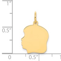 14K Yellow Gold Plain Medium .035 Gauge Facing Left Engravable Girl Head Charm view 2