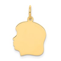 14K Yellow Gold Plain Medium .035 Gauge Facing Left Engravable Girl Head Charm view 1
