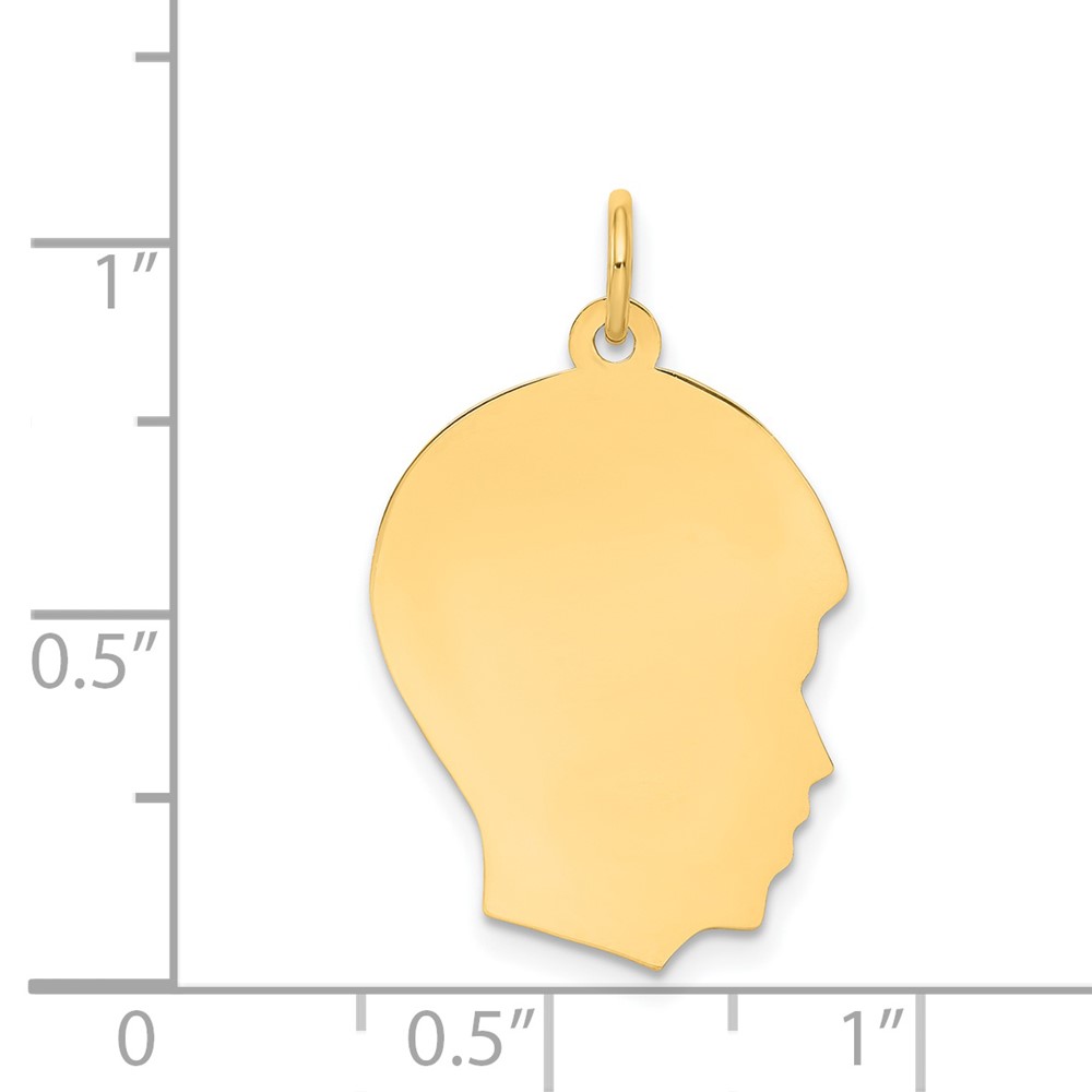 14k Plain Medium .035 Gauge Facing Right Engravable Boy Head Charm (XM112/35)