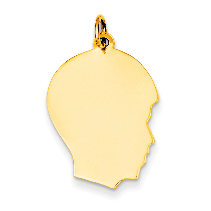 14k Plain Medium .011 Gauge Facing Right Engravable Boy Head Charm (XM112/11)