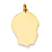 14K Plain Medium .013 Gauge Facing Right Engravable Boy Head Charm view 1