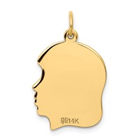 14K Yellow Gold Plain Medium .009 Gauge Facing Right Engravable Girl Head Charm view 3