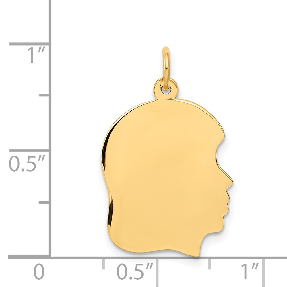 14k Plain Medium .013 Gauge Facing Right Engravable Girl Head Charm (XM113/13)
