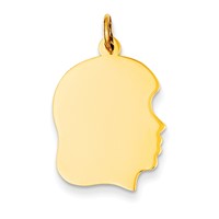 14K Yellow Gold Plain Medium .009 Gauge Facing Right Engravable Girl Head Charm view 1